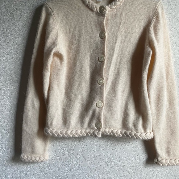 David Brooks Lamb Wool Angora Rabbit Hair Blend Cream Braided Cream Cardigan S - Picture 2 of 13